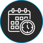 Icon of a calendar with a clock representing on-demand scheduling.