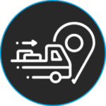 Icon representing optimized dispatching efficiency with a truck and location pin.