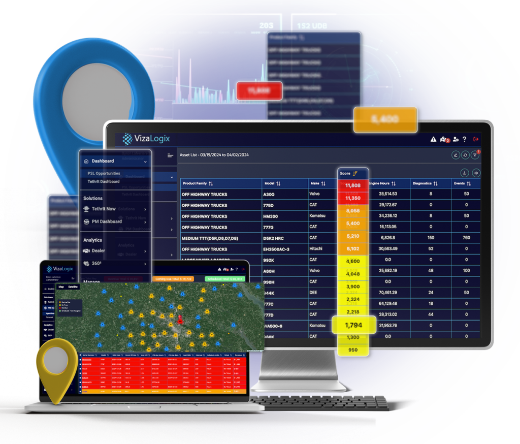 360° AR Remote Support dashboard displaying fleet management analytics and predictive maintenance tools