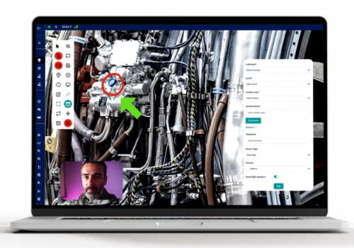 Screenshot of TethrIT Now's AR-powered remote support platform demonstrating real-time problem-solving for industrial operations